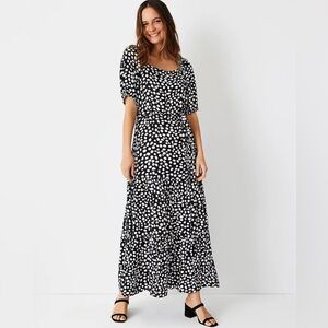 NWT Ann Taylor Tall Animal Print Puff Sleeve Belted Maxi Dress Size Medium